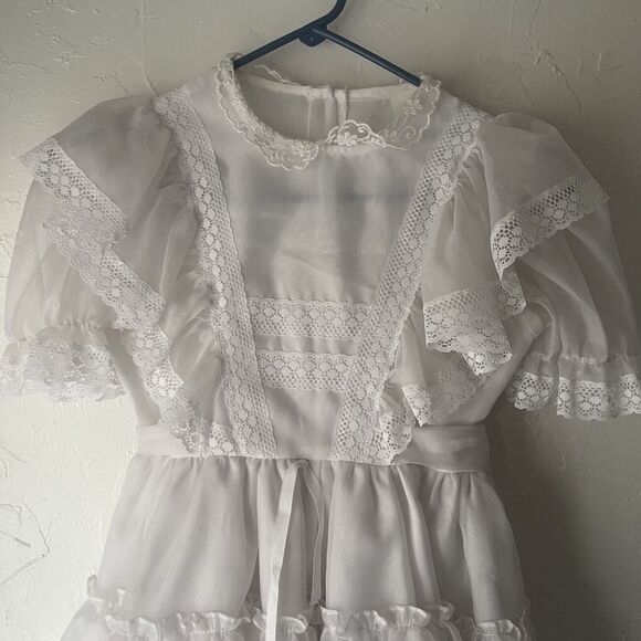 Vintage Girl's Size 7 USA Little‎ Princess White Tea Party Ruffle Coquette Dress - Picture 2 of 9
